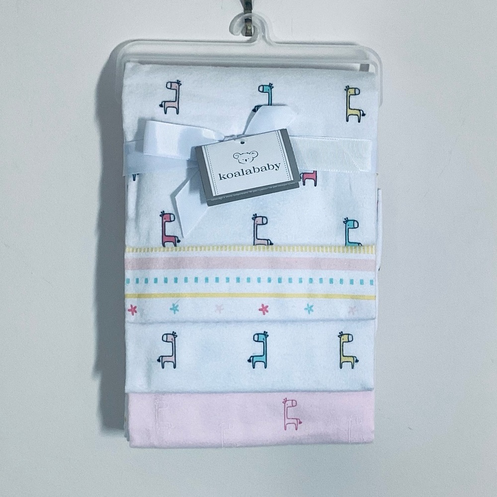 NWT Koala Kids White and Pink Baby 4 Blanket Set cotton 30 x 40 Gift